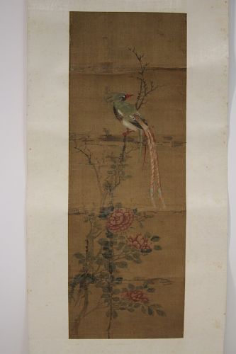 Chinese Scroll - Birds of Paradise W/C on Silk
