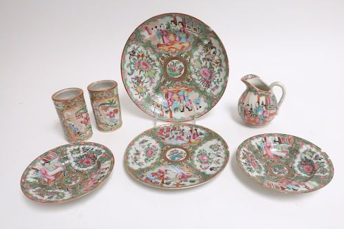6 Pieces of Chinese Rose Medallion Porcelain, 19th