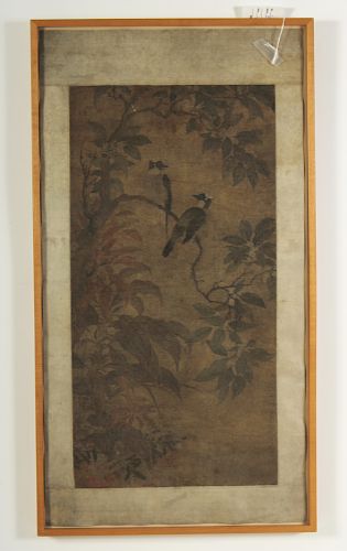 Chinese W/C On Silk: 2 Birds On A Branch