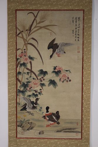 Chinese Scroll Painting, W/C Paper