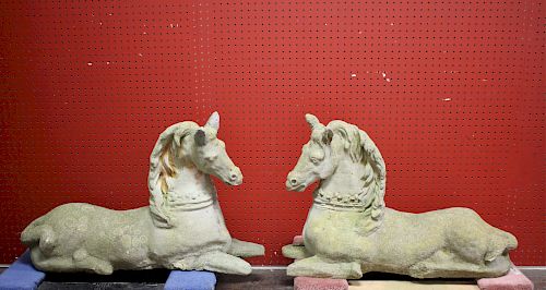Pair of Cast Stone Horse Statues