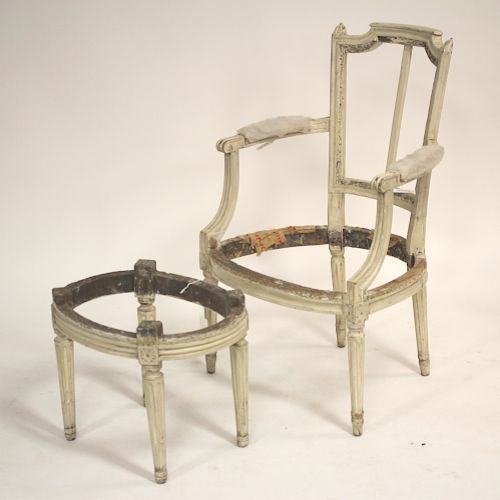 Louis XVI Chair & Footstool Frame, Circa 1800