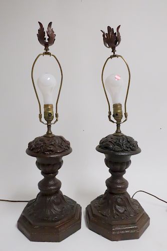 Pr. 19th C. Cast Iron Gate Posts as Lamps