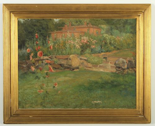 Charles Foster, House and Garden Scene O/C