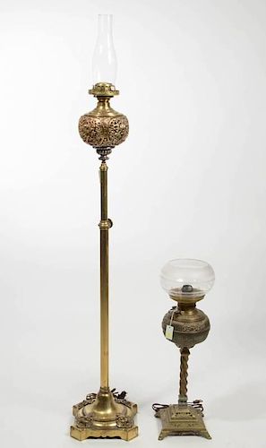 ASSORTED VICTORIAN METAL KEROSENE LAMPS, LOT OF TWO