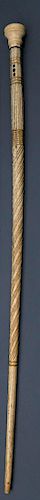 WHALER CARVED WHALE IVORY AND WHALEBONE WALKING STICK
