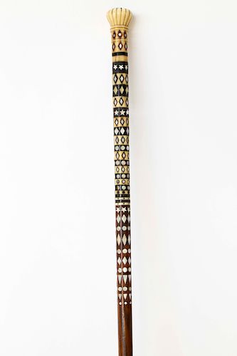 A MOST EXCELLENT AND MASTERPIECE OF MARITIME INLAID WORK WALKING STICK