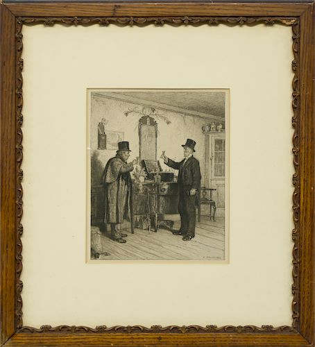 JAMES D. SMILLIE AFTER EASTMAN JOHNSON ETCHING "A GLASS WITH THE SQUIRE"