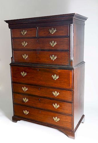 ENGLISH GEORGE III MAHOGANY CHEST ON CHEST