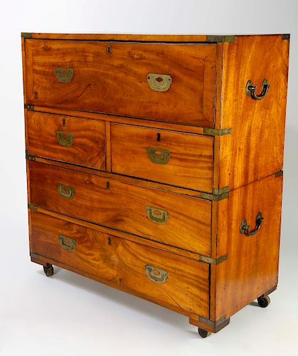 ENGLISH SATINWOOD BRASS BOUND CAMPAIGN CHEST