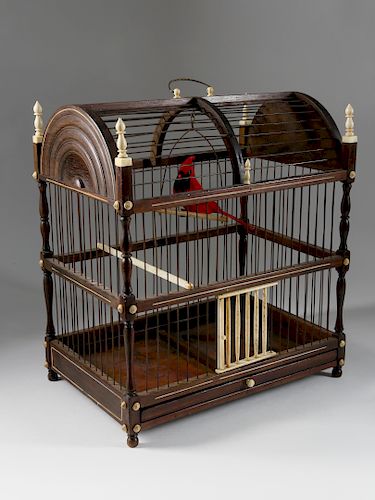 WHALEMAN MADE AMERICAN ROSEWOOD AND WHALEBONE SCRIMSHAW BIRD CAGE