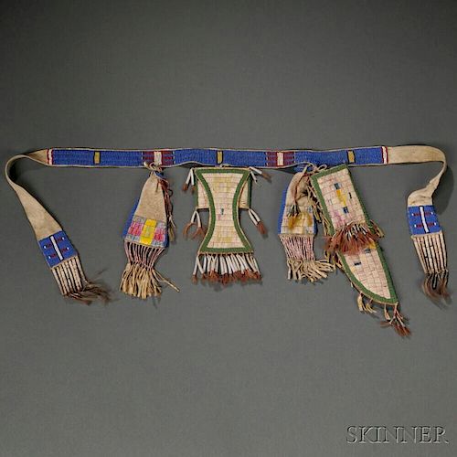 Northern Plains Beaded and Quilled Hide Belt Set