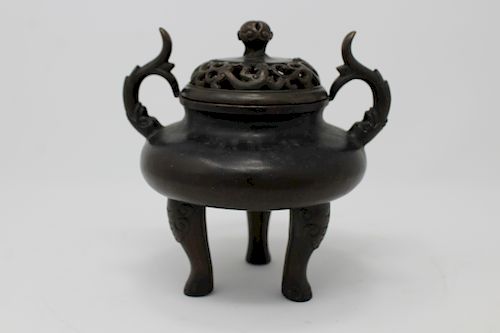 Signed, Chinese Bronze Tri-Footed Censer