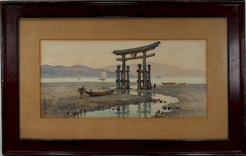 Signed, Chinese W/C of Figures near the Coast