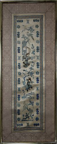 Chinese, Framed Needlepoint Silk Tapestry. Qing