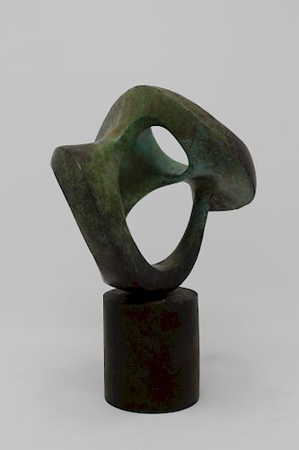 Signed, Modern Bronze Abstract Sculpture on Base