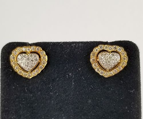 Pair of Gold & Diamond Heart Earrings