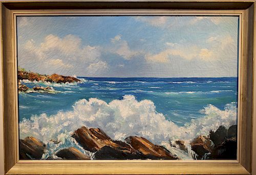 Signed, American School Painting of Waves Crashing