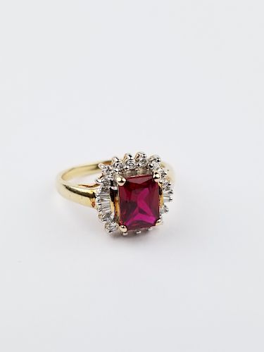 14K Gold Synthetic Ruby & Diamond Ring