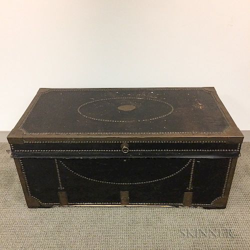 Chinese Export Leather-clad and Brass-bound Camphorwood Trunk