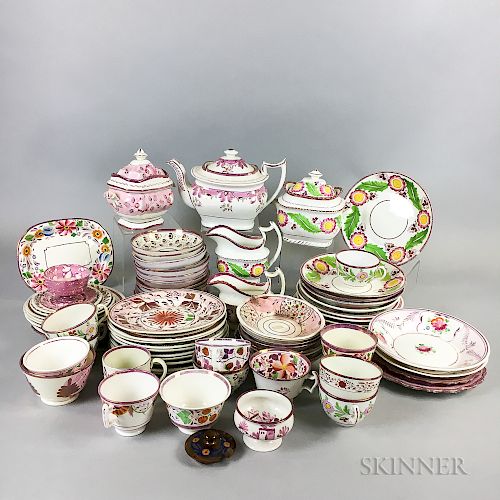 Approximately Seventy-eight Pieces of Pink Lustre Tableware.  Estimate $150-250