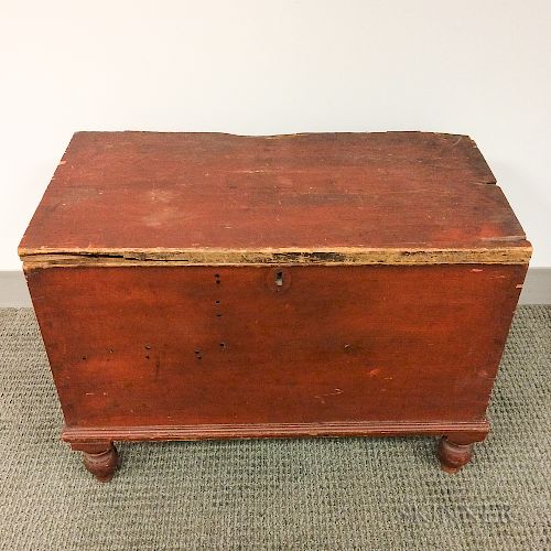 Small Red-painted Pine Six-board Chest