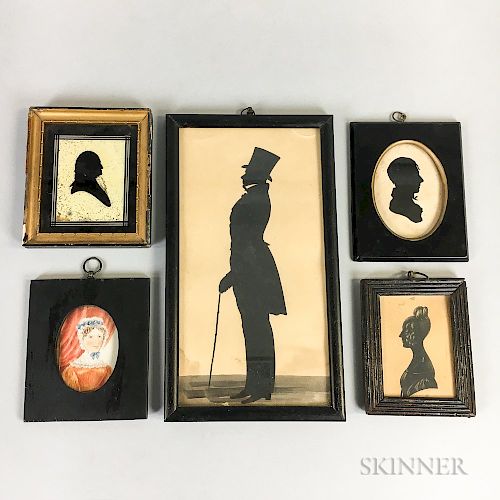 Four Framed Silhouettes and a Portrait Miniature