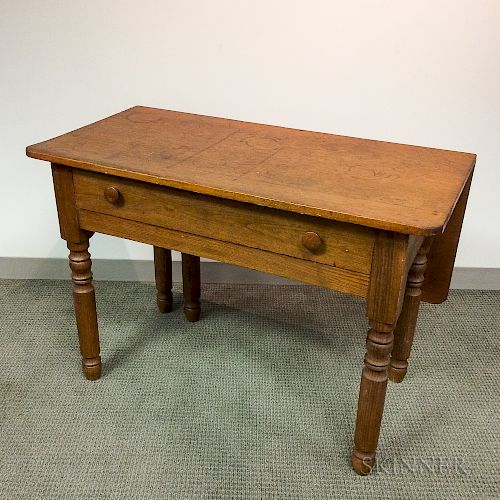 Country Pine and Oak Single Drop-leaf One-drawer Table