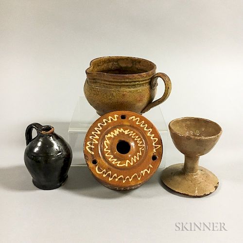 Four Glazed Redware Table Items