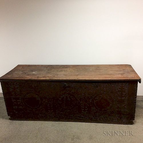 Large Pine Storage Chest with Carved Frieze