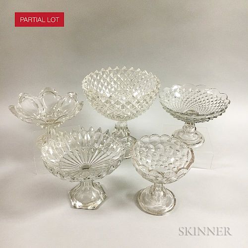 Eighteen Sandwich Colorless Pressed Glass Compotes.  Estimate $300-500