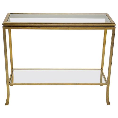 Rare Mid Century Robert Thibier Gilt Wrought Iron Gold Leaf Console Table, 1960s