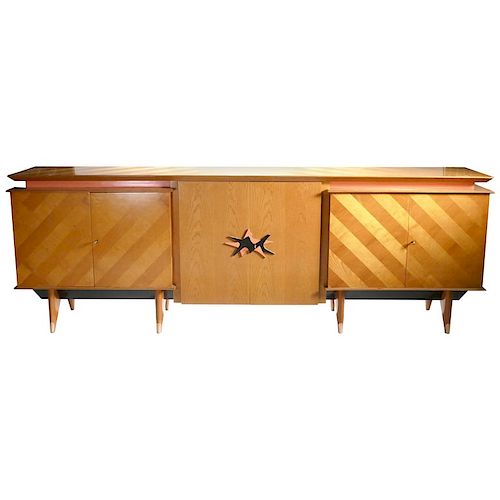 French Midcentury Extra Large Modernist Oak Sideboard Royre Style, 1950s