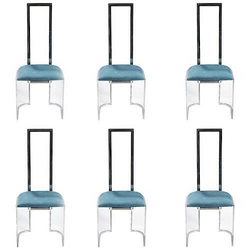 Set of 6 Hollywood Regency Italian Lucite Green Chairs, 1970s