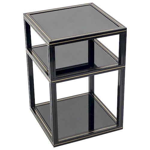 3-Tiers Side Table Black Opaline Glass by Pierre Vandel, 1970s