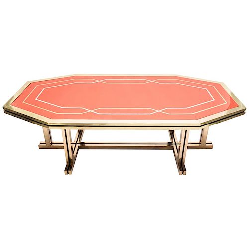 Unique Red Lacquer and Brass Maison Jansen Dining Table, 1970s