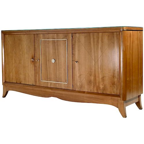 French Modernist Cherrywood and Brass Sideboard, 1950s