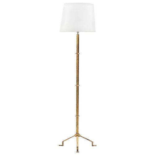 Midcentury Roger Thibier Gilt Wrought Iron Gold Leaf Floor Lamp, 1960s
