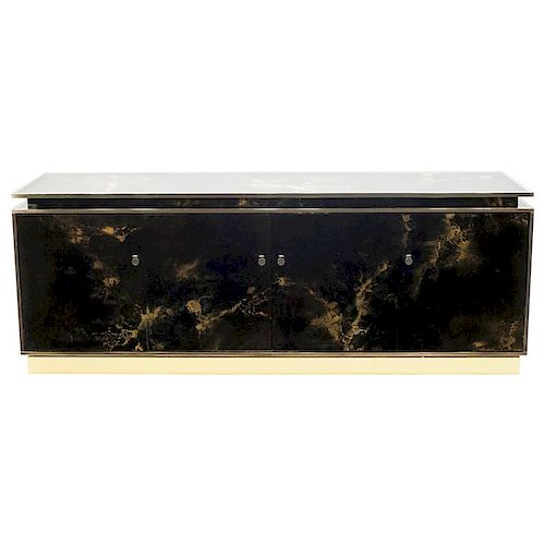 Rare Golden Lacquer and Brass Maison Jansen Sideboard 1970s