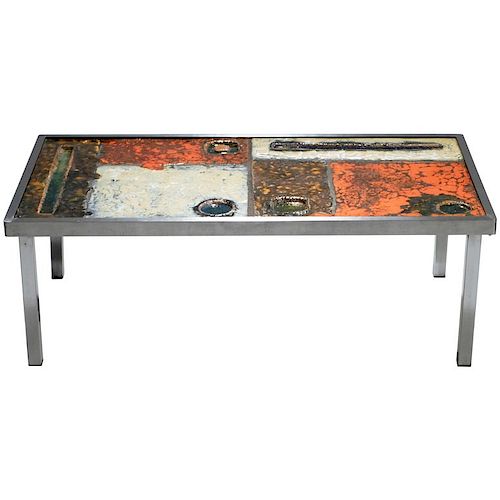 French Robert and Jean Cloutier Ceramic Coffee Table, 1950s