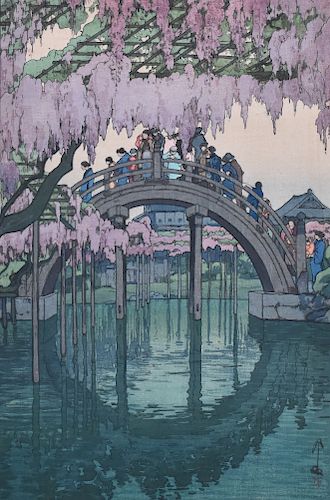 Hiroshi Yoshida "Kameido Bridge" Japanese Woodblock Print