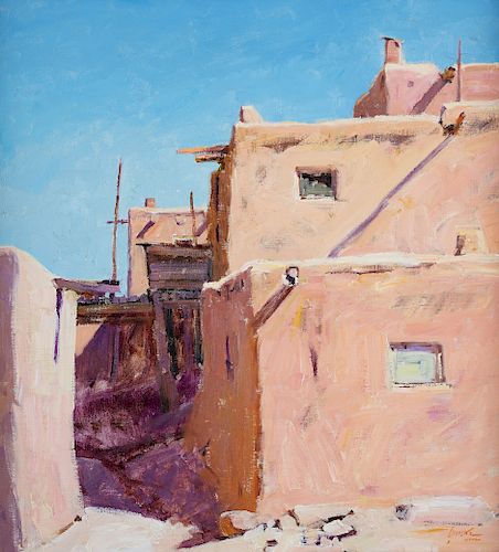 Walt Gonske "Taos Pueblo" Oil on Canvas