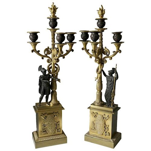 Pair of Second Empire French Gilt and Patinated Bronze four-light candelabra, circa 1860