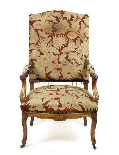 French Provincial Walnut & Needlepoint Fauteuil
