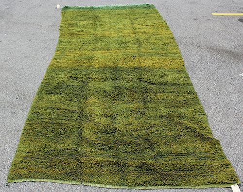 Vintage and Hand Woven Green Carpet.