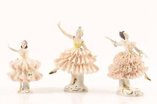 Group of 3 Dresden Lace Pink Ballerinas