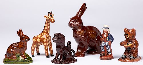 Six contemporary figural redware pieces