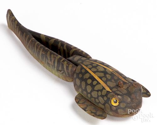 Carved and painted tadpole decoy