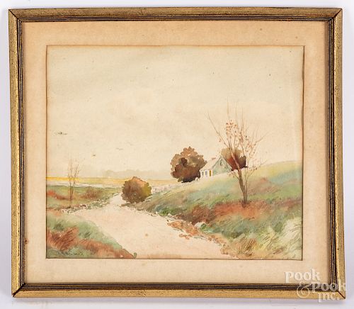 E.H. Howland watercolor landscape, etc.