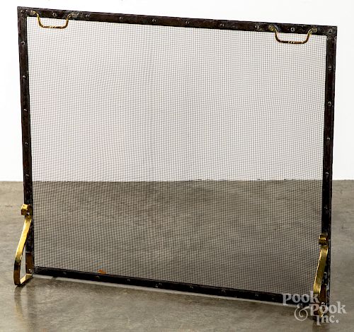 Arts and Crafts hand hammered copper fire screen